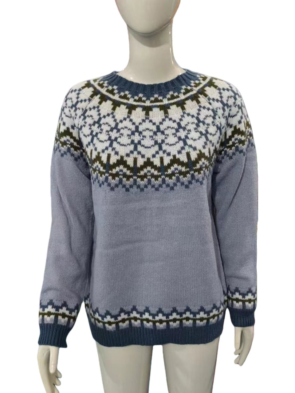 Fair Isle Yoke Nordic Knit Sweater - NO06Blue