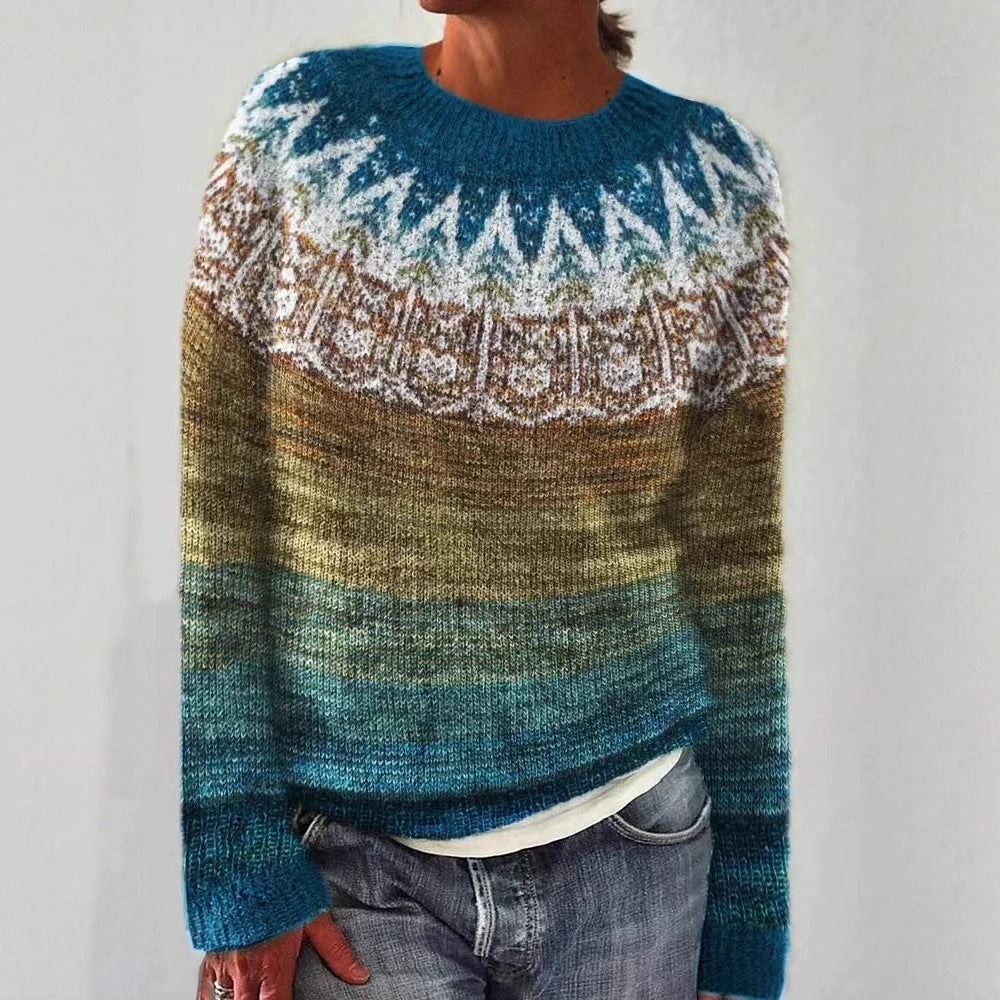 Fair Isle Yoke Nordic Knit Sweater - NO10Blue