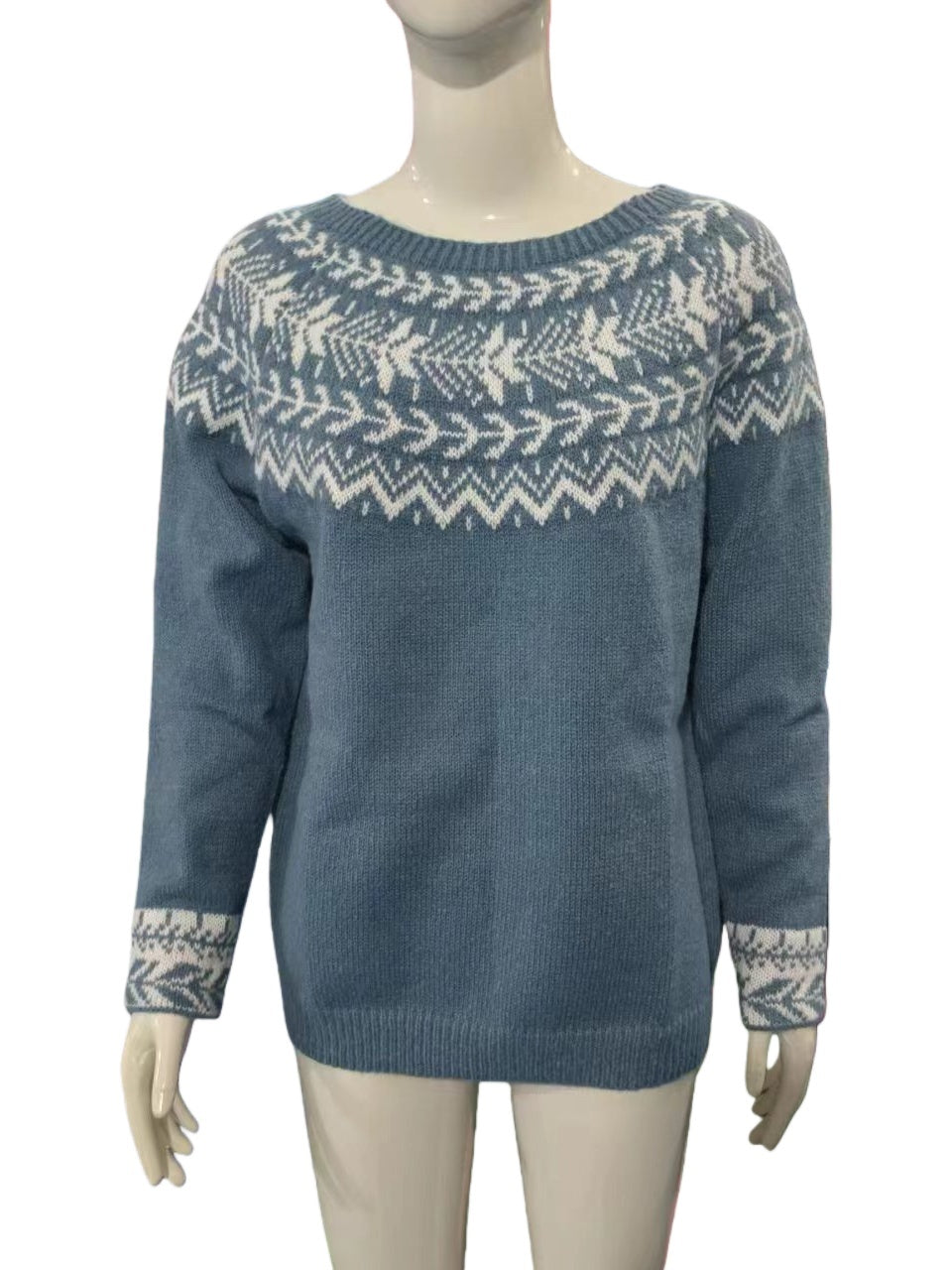 Fair Isle Yoke Nordic Knit Sweater - NO12Blue