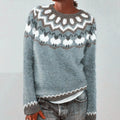 Fair Isle Yoke Nordic Knit Sweater - NO15Grey