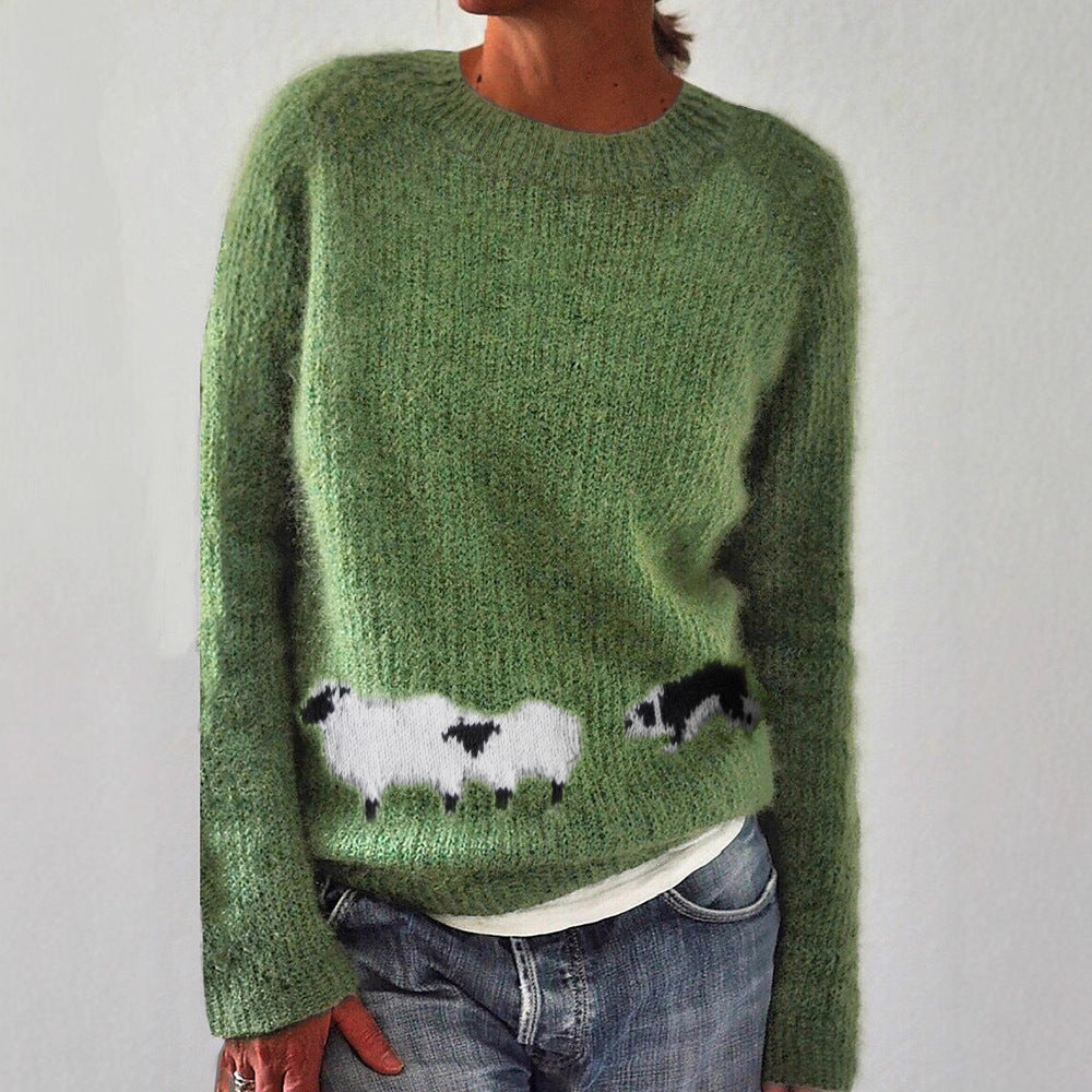 Fair Isle Yoke Nordic Knit Sweater - NO18Green