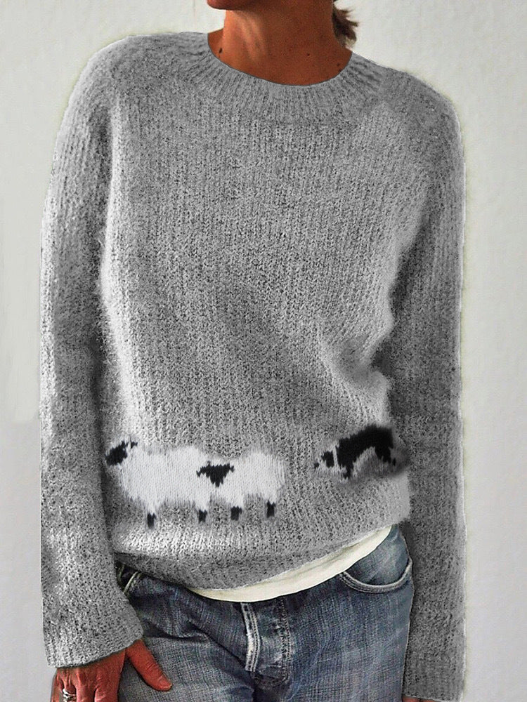 Fair Isle Yoke Nordic Knit Sweater - NO19Grey