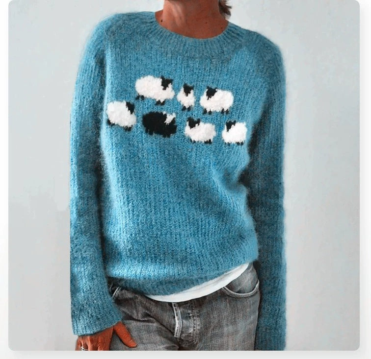 Fair Isle Yoke Nordic Knit Sweater - NO20Blue