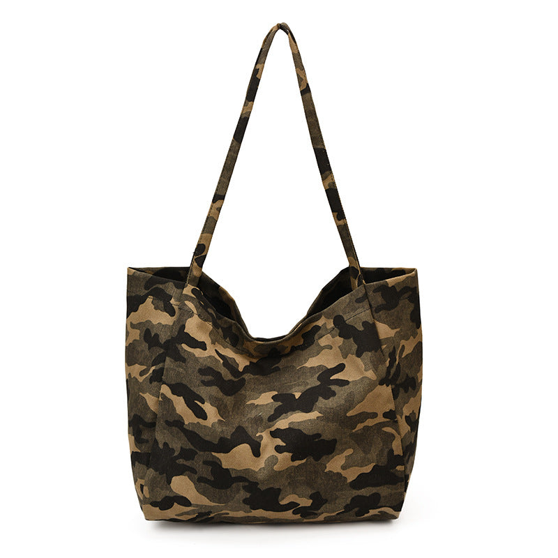 Camouflage Canvas Slouchy Shoulder Bag - Green