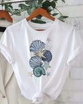 Coastal Seashell Graphic Short Sleeve Tee - White