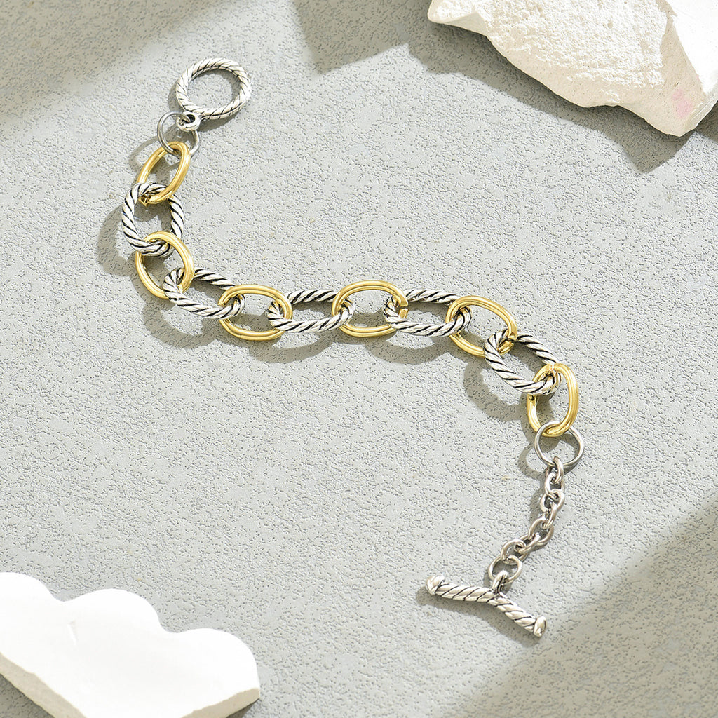 Two Tone Twisted Oval Link Toggle Bracelet - Color - 1