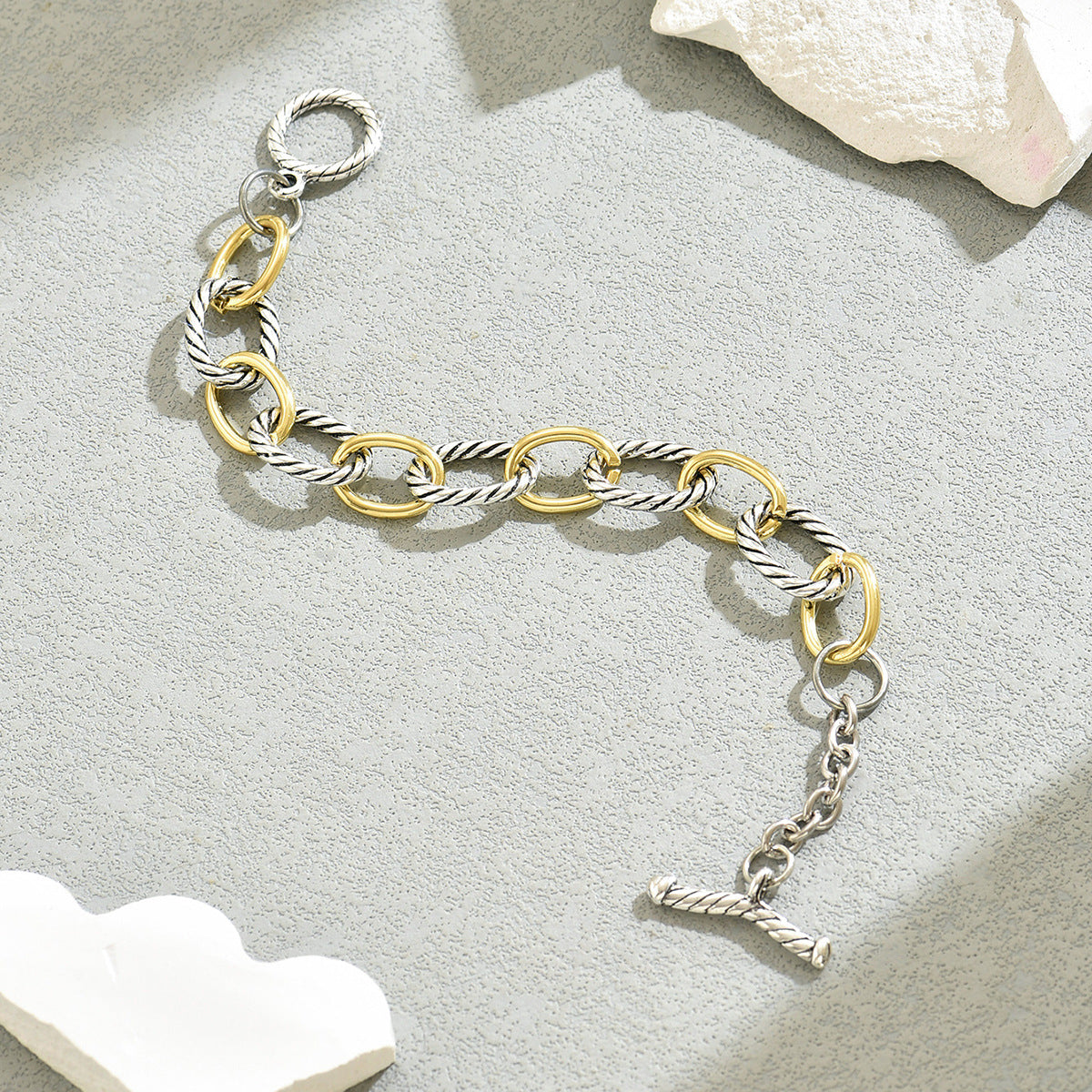Two Tone Twisted Oval Link Toggle Bracelet - Color - 1