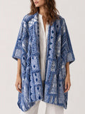 Oversized Geometric Patchwork Knit Wrap Scarf - Blue