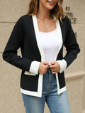 Contrast Trim V Neck Knit Cardigan - Black