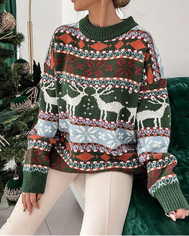 Nordic Reindeer Fair Isle Holiday Sweater