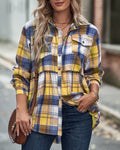 Plaid Peplum Hem Button Down Shirt - Yellow