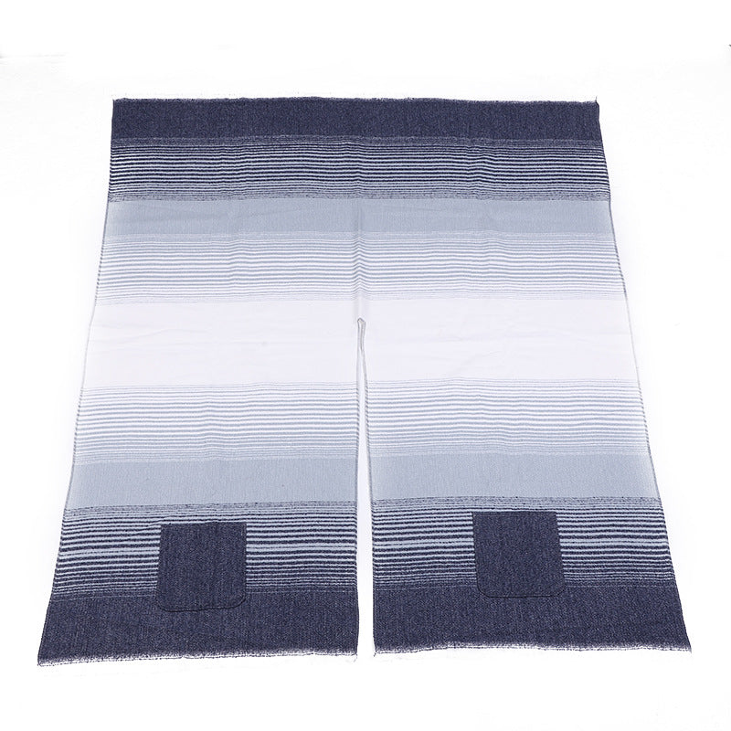 Gradient Stripe Blanket Wrap Cape With Pockets - Lake-Blue - 3