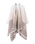 Gradient Stripe Blanket Wrap Cape With Pockets - Light-Khaki