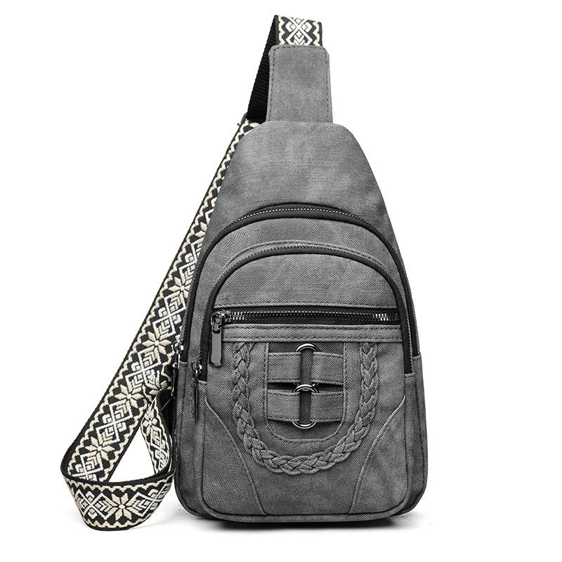 Boho Braided Sling Bag with Jacquard Strap - Charcoal