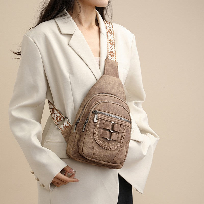 Boho Braided Sling Bag with Jacquard Strap
