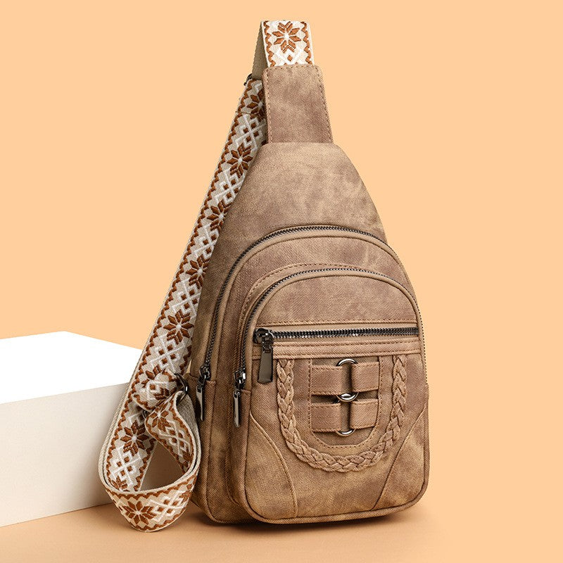 Boho Braided Sling Bag with Jacquard Strap