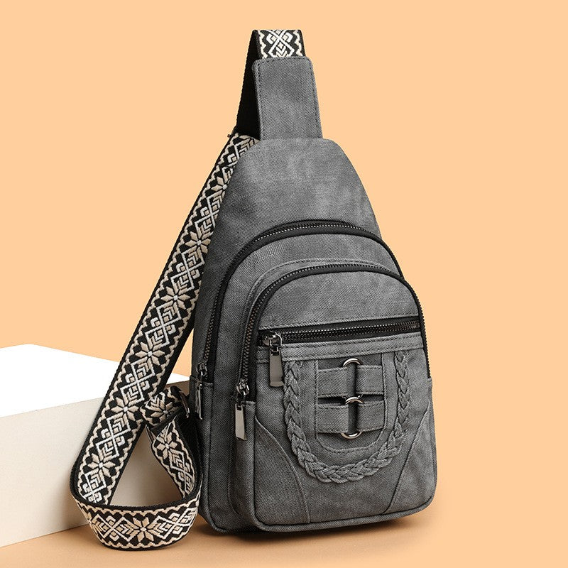 Boho Braided Sling Bag with Jacquard Strap