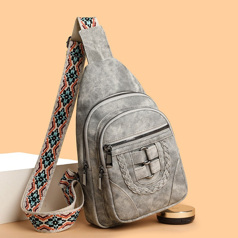 Boho Braided Sling Bag with Jacquard Strap