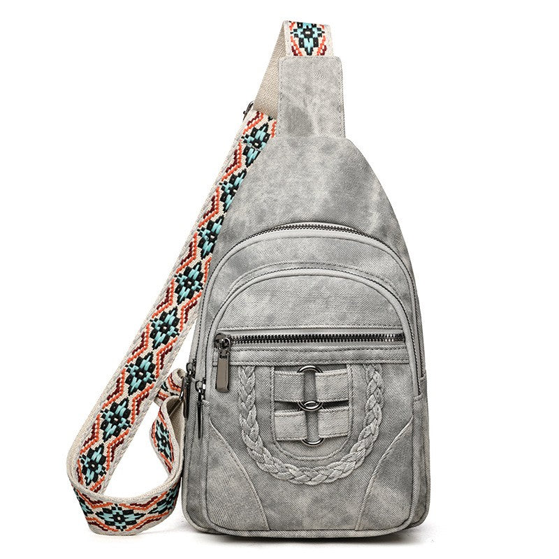 Boho Braided Sling Bag with Jacquard Strap