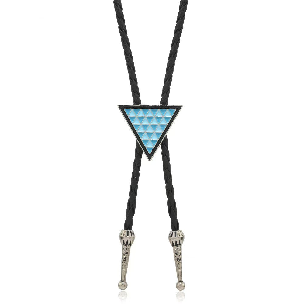 Triangle Pendant Bolo Necklace on Braided Cord - Silver
