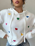 Multicolor Heart Jacquard Hooded Knit Top - White