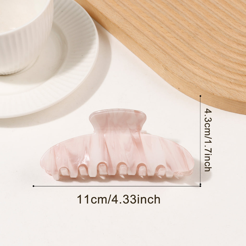 Large Scalloped Claw Clip With Marble Swirl - Pink