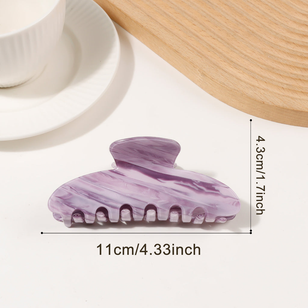 Large Scalloped Claw Clip With Marble Swirl - Purple