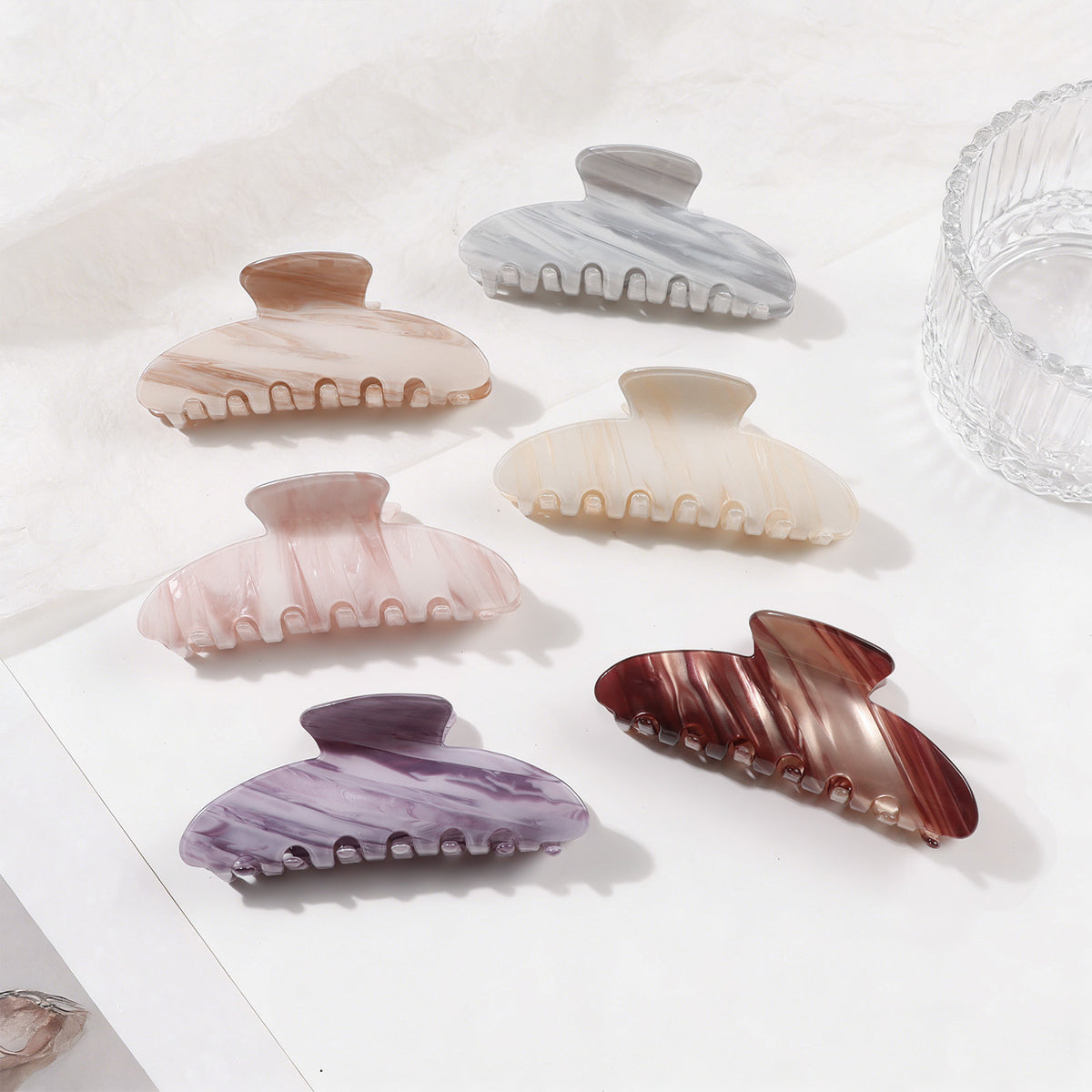 Large Scalloped Claw Clip With Marble Swirl - view 2
