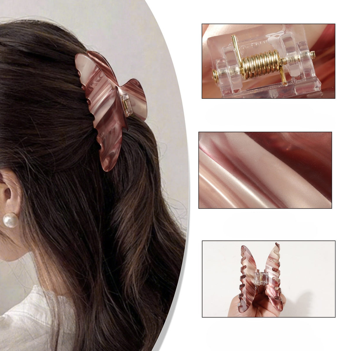 Large Scalloped Claw Clip With Marble Swirl - view 3