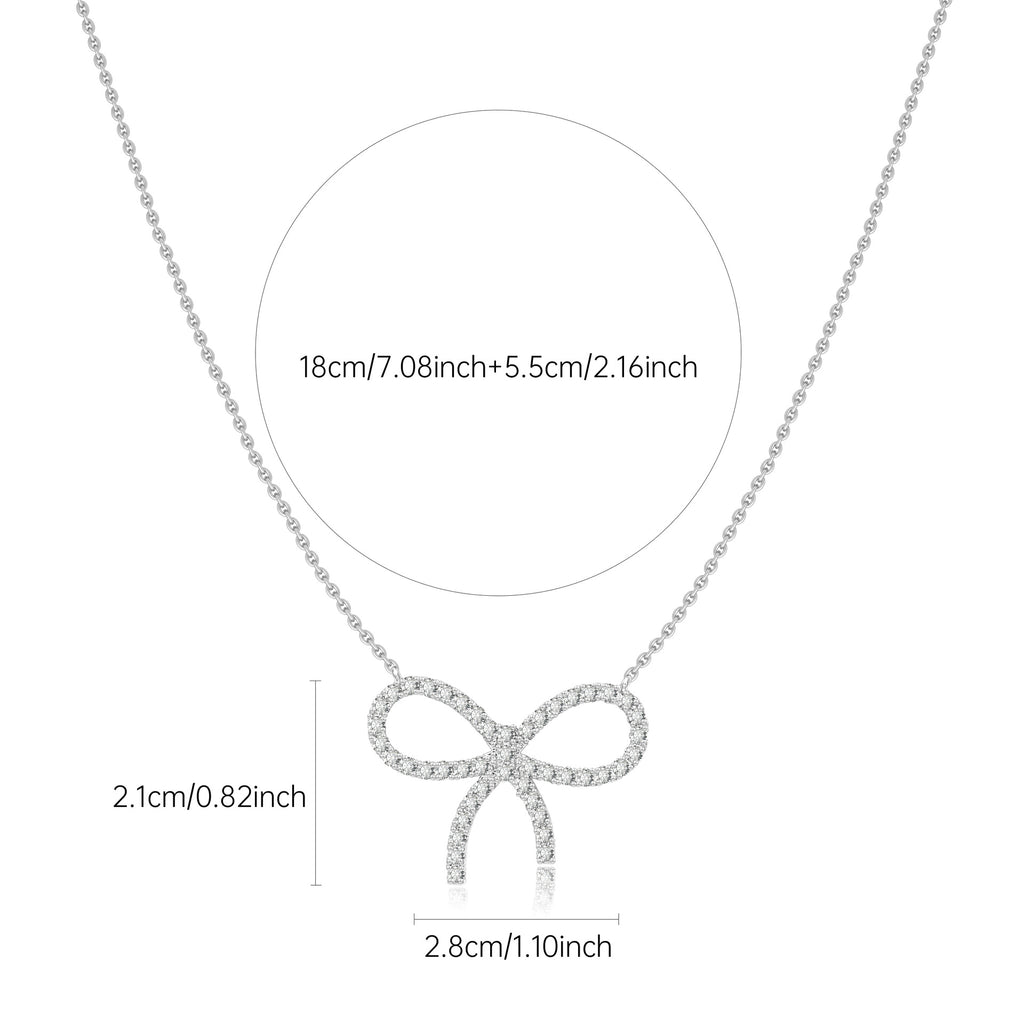 Pave Ribbon Bow Pendant Necklace - Silvery