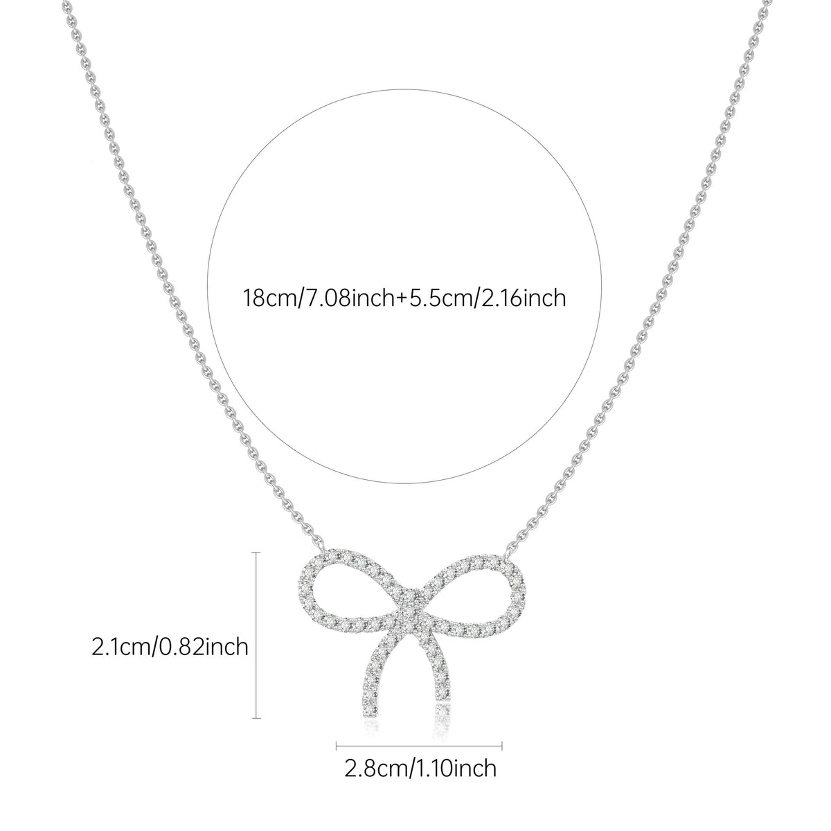 Pave Ribbon Bow Pendant Necklace - Silvery