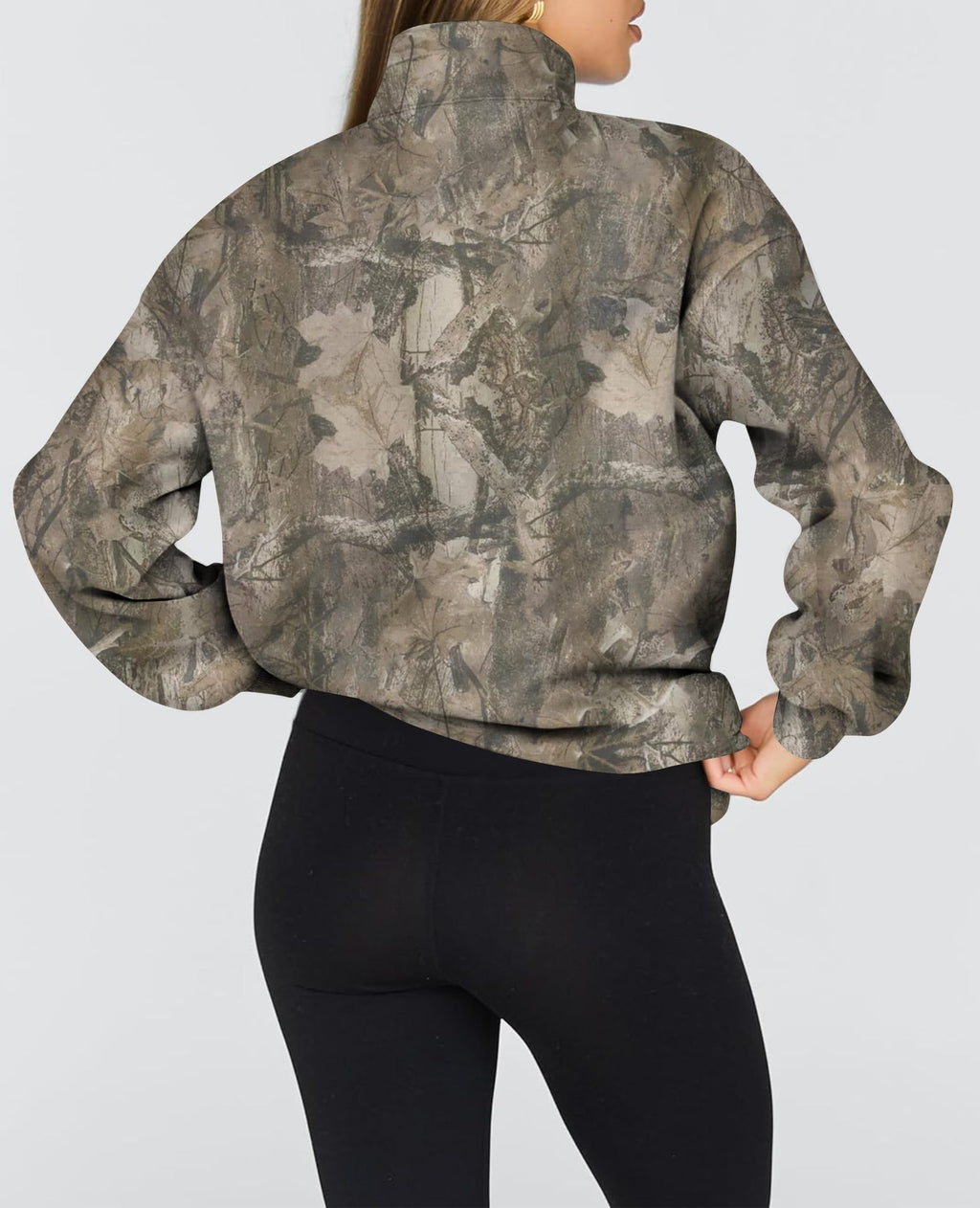 Half Zip Camo Print Drop Shoulder Pullover - Dark2 - 3