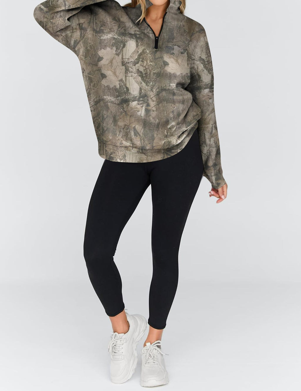 Half Zip Camo Print Drop Shoulder Pullover - Dark2 - 5