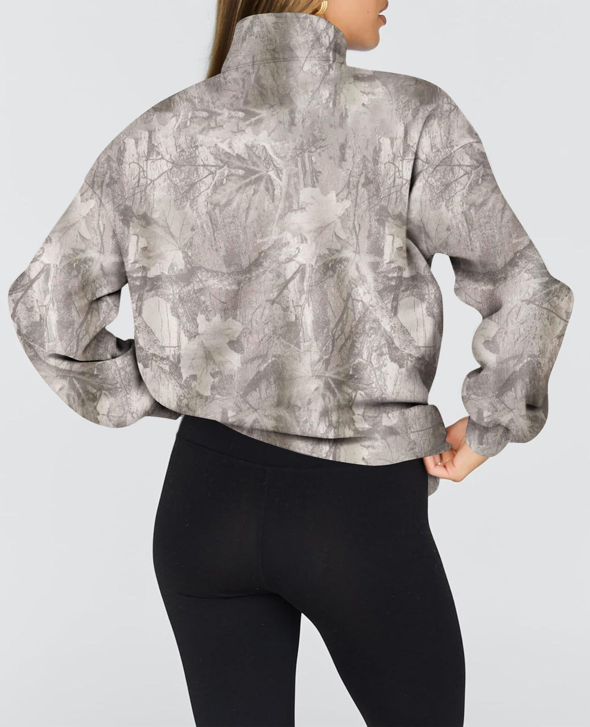 Half Zip Camo Print Drop Shoulder Pullover - LightGrey - 3