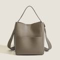 Pebbled Faux Leather Bucket Bag with Wide Strap - Taupe