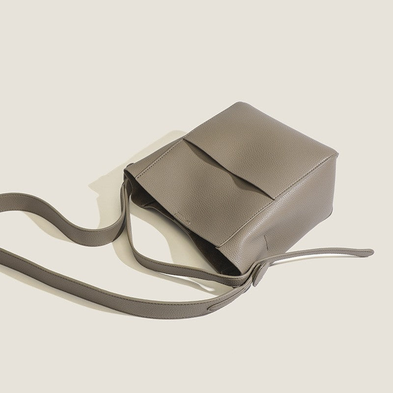 Pebbled Faux Leather Bucket Bag with Wide Strap