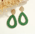 Woven Seed Bead Teardrop Earrings with Hammered Stud - Dark_Green