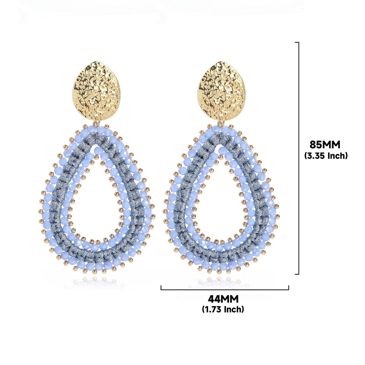 Woven Seed Bead Teardrop Earrings with Hammered Stud - Light_Blue
