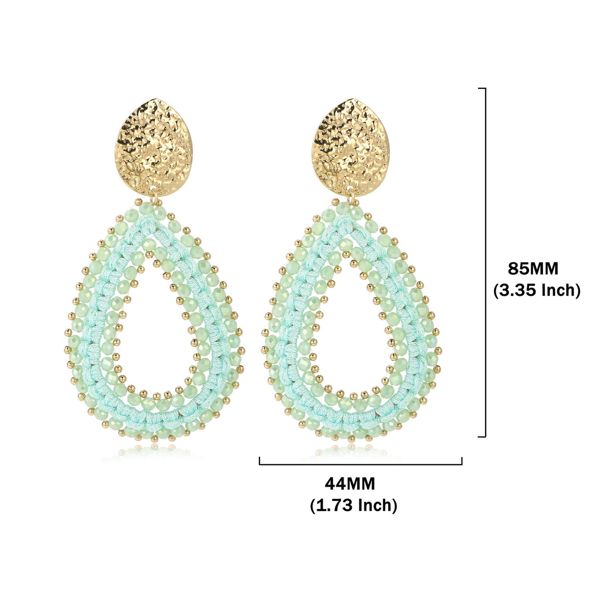 Woven Seed Bead Teardrop Earrings with Hammered Stud - Light_Green - 1
