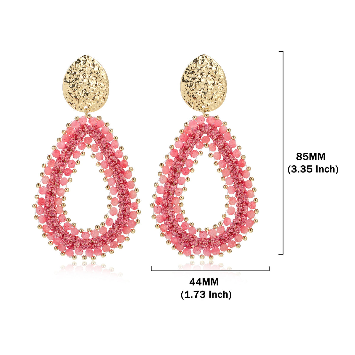 Woven Seed Bead Teardrop Earrings with Hammered Stud - Red