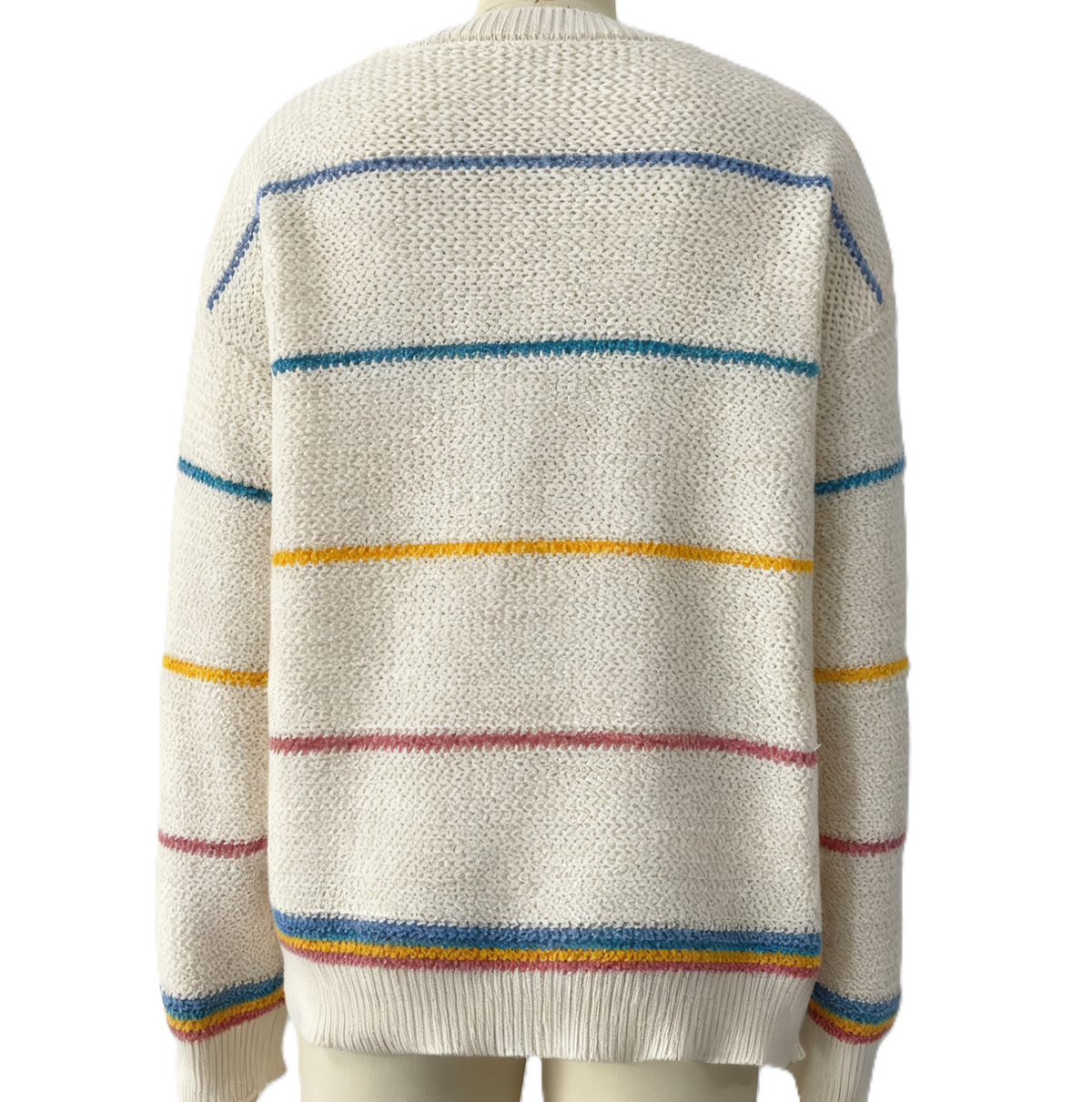 Multi Stripe Open Front Knit Cardigan - Apricot - 2
