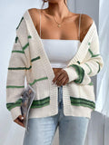 Multi Stripe Open Front Knit Cardigan - Green