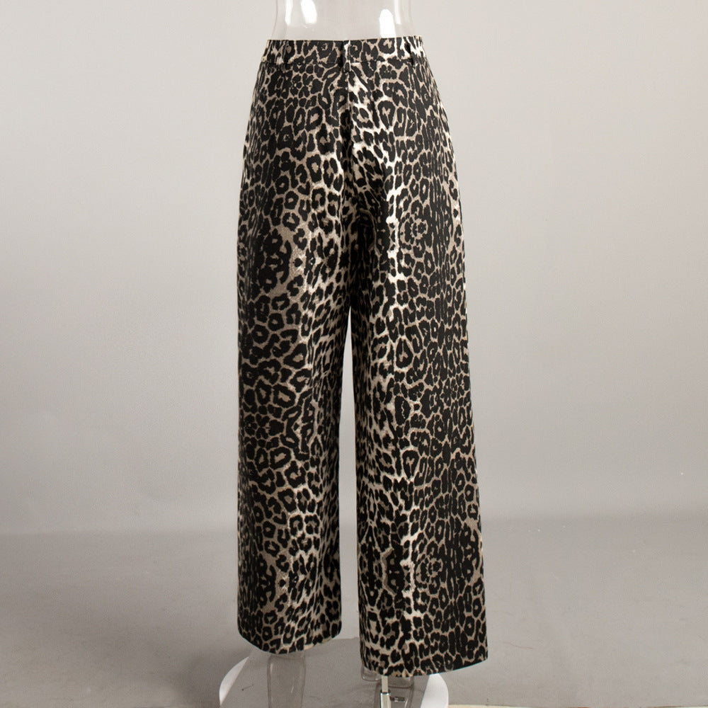 Animal Print Slouchy Wide Leg Trousers - Leopard - 2