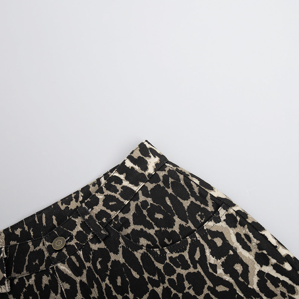 Animal Print Slouchy Wide Leg Trousers - Leopard - 4