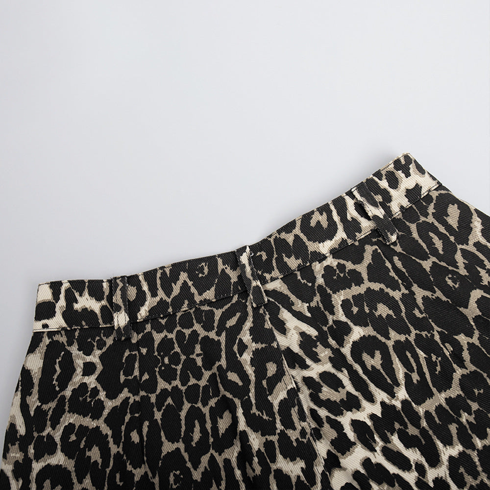 Animal Print Slouchy Wide Leg Trousers - Leopard - 6