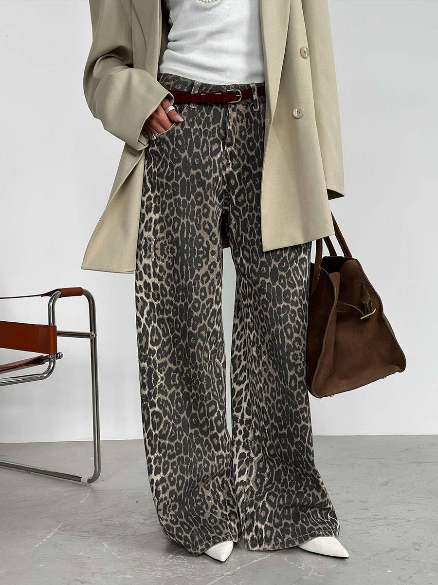 Animal Print Slouchy Wide Leg Trousers