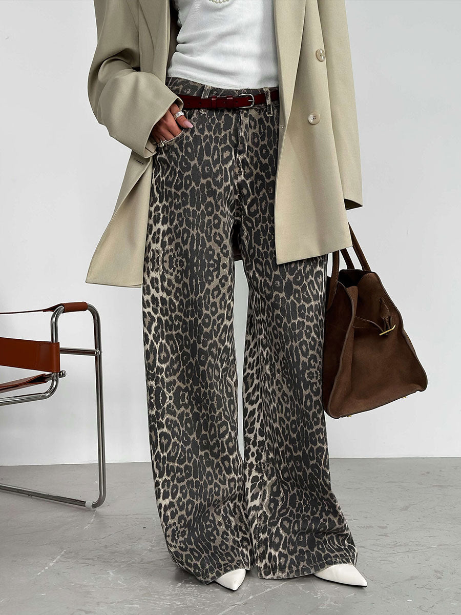 Animal Print Slouchy Wide Leg Trousers - view 1