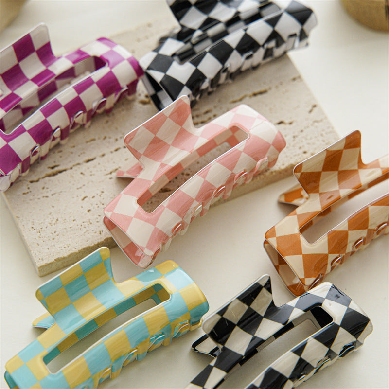 Checkerboard Rectangular Hair Claw Clip