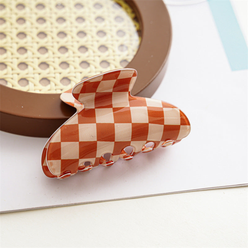 Checkerboard Rectangular Hair Claw Clip - orange