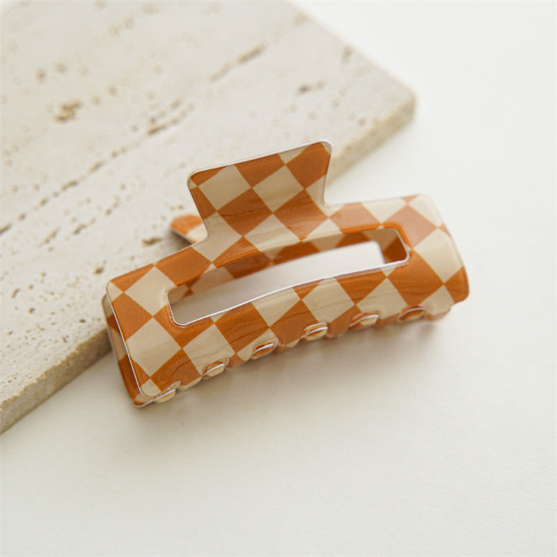 Checkerboard Rectangular Hair Claw Clip - orange-S
